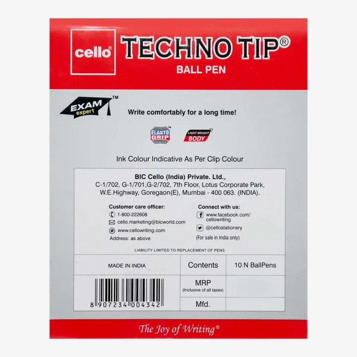 Cello Techno Tip Ball Pen (Blue Colour Pack of 10Pcs)