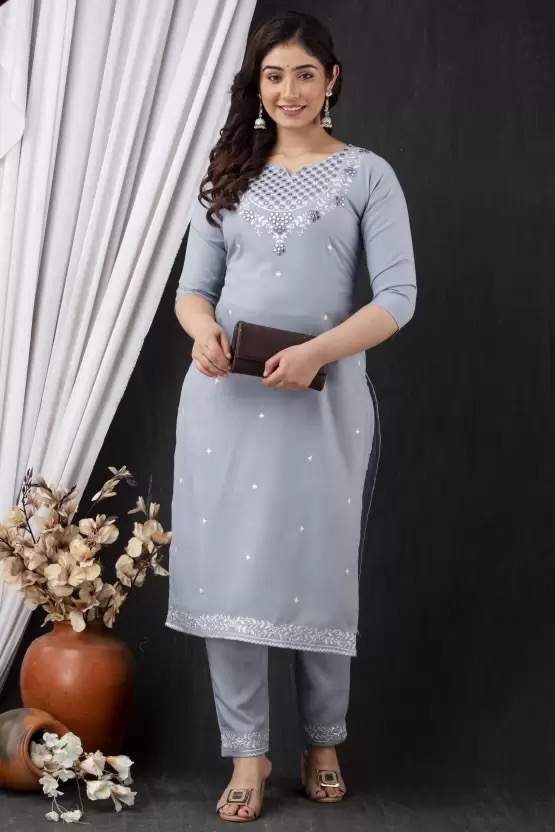 Women Viscose Rayon Kurti Pant Set