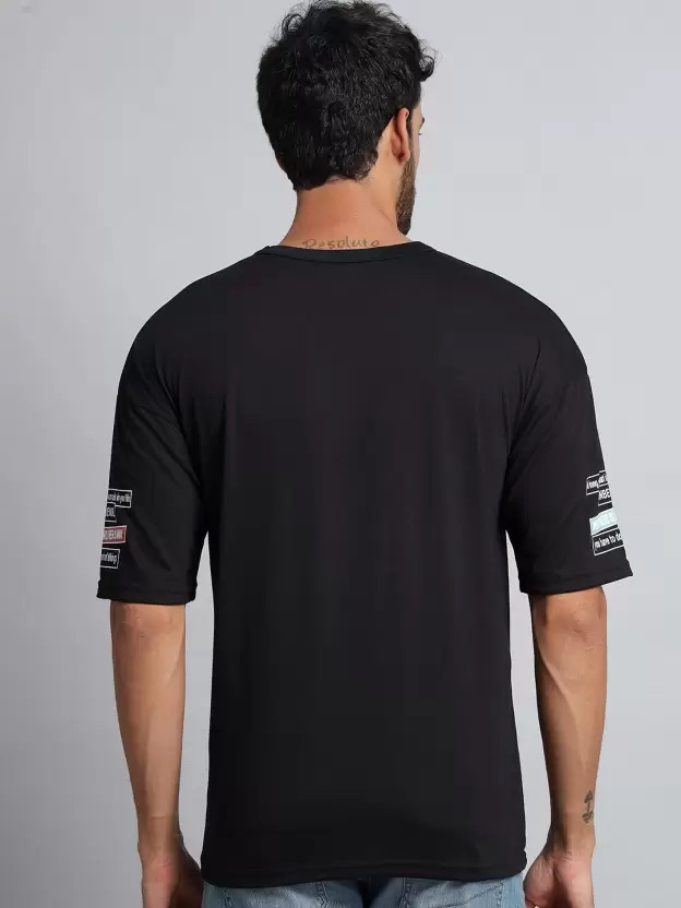 AIZAN Men Printed Round Neck Cotton Blend Half T-Shirt black
