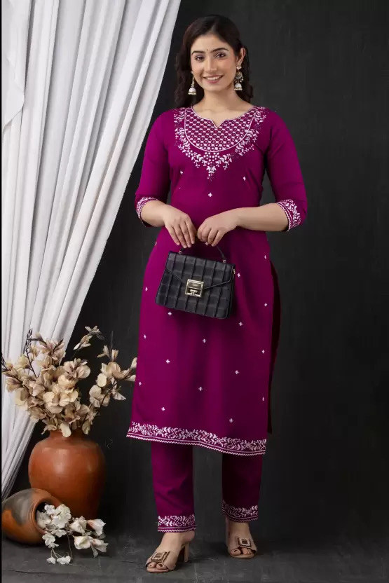 Women Viscose Rayon Kurti Pant Set