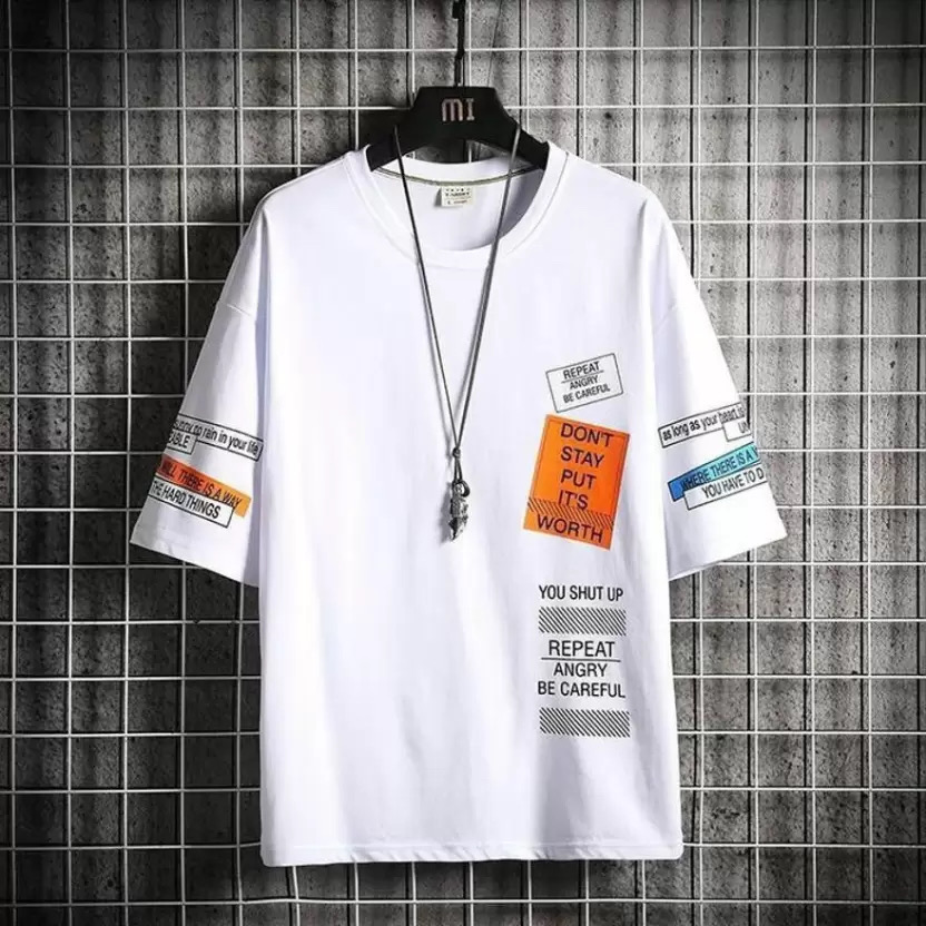 AIZAN Men Printed Round Neck Cotton Blend Half T-Shirt